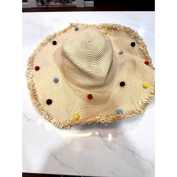 Shiraleah Chicago Wide Brim‎ Straw Hat with Pom Poms Fringe main image 6